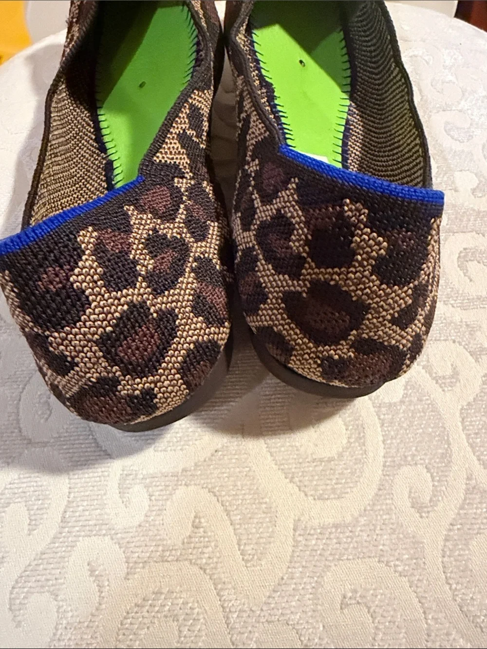Rothy's Leopard-Print Pointed-Toe Flats with Neon Green Insole
